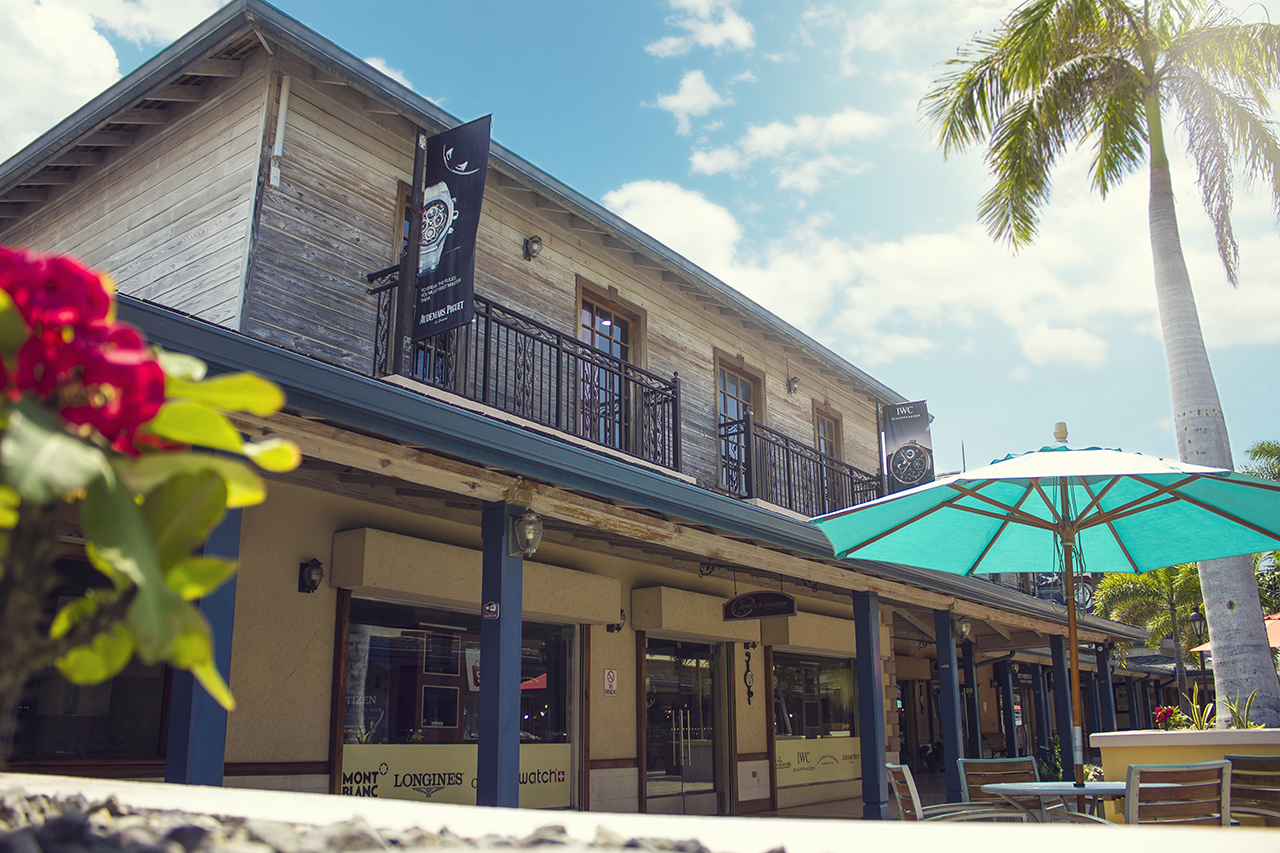 Jewels in Paradise Montego Bay Store Front with Light Blue Umbrella