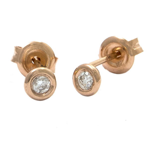 Rose Gold Stud Round Bezel Diamond Earrings (Diamond Bezel Set Earring Stud (14k) D-0.10)