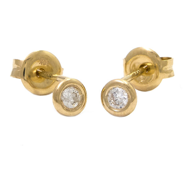 Yellow Gold Stud Round Bezel Diamond Earrings (Diamond Bezel Set Earring Stud (14k) D-0.10)