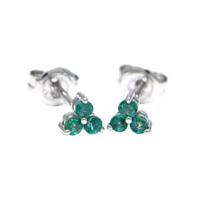 White Gold Round Prong Emerald Earrings (Emerald Earrings (Wg))