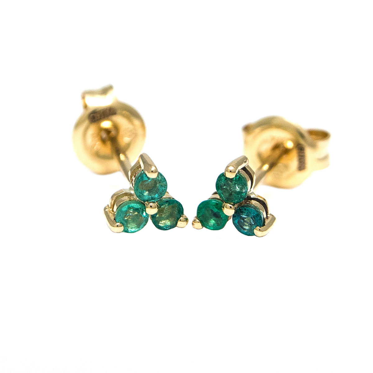 Yellow Gold Round Prong Emerald Earrings (Emerald Earrings (Yg))