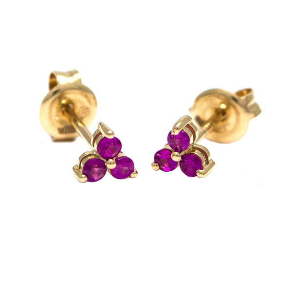 Yellow Gold Round Prong Ruby Earrings (Ruby Earrings (Yg))