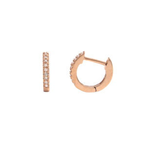 Rose Gold Hoop Single Micro Pave Diamond Earrings (Diamond Mini Hoop Earring (14krg))