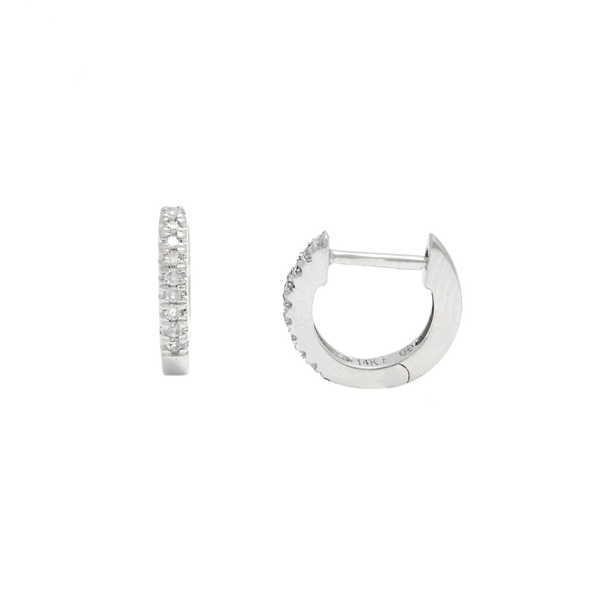 White Gold Hoop Single Micro Pave Diamond Earrings (Diamond Mini Hoop Earring (14kwg))