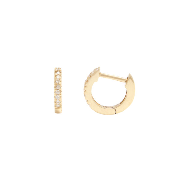 Yellow Gold Hoop Single Micro Pave Diamond Earrings (Diamond Mini Hoop Earring (14kyg))