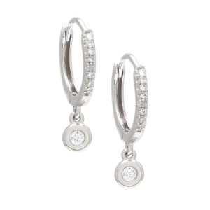 White Gold Fashion Round Bezel Diamond Earrings (Small Hoop Diamond Earring W/ Hanging Charms (14k))