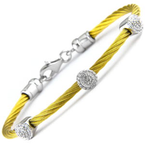 Stainless Steel Round Single Pave Diamond Bangle (Silver Diamond (Yellow Steel Bangle))