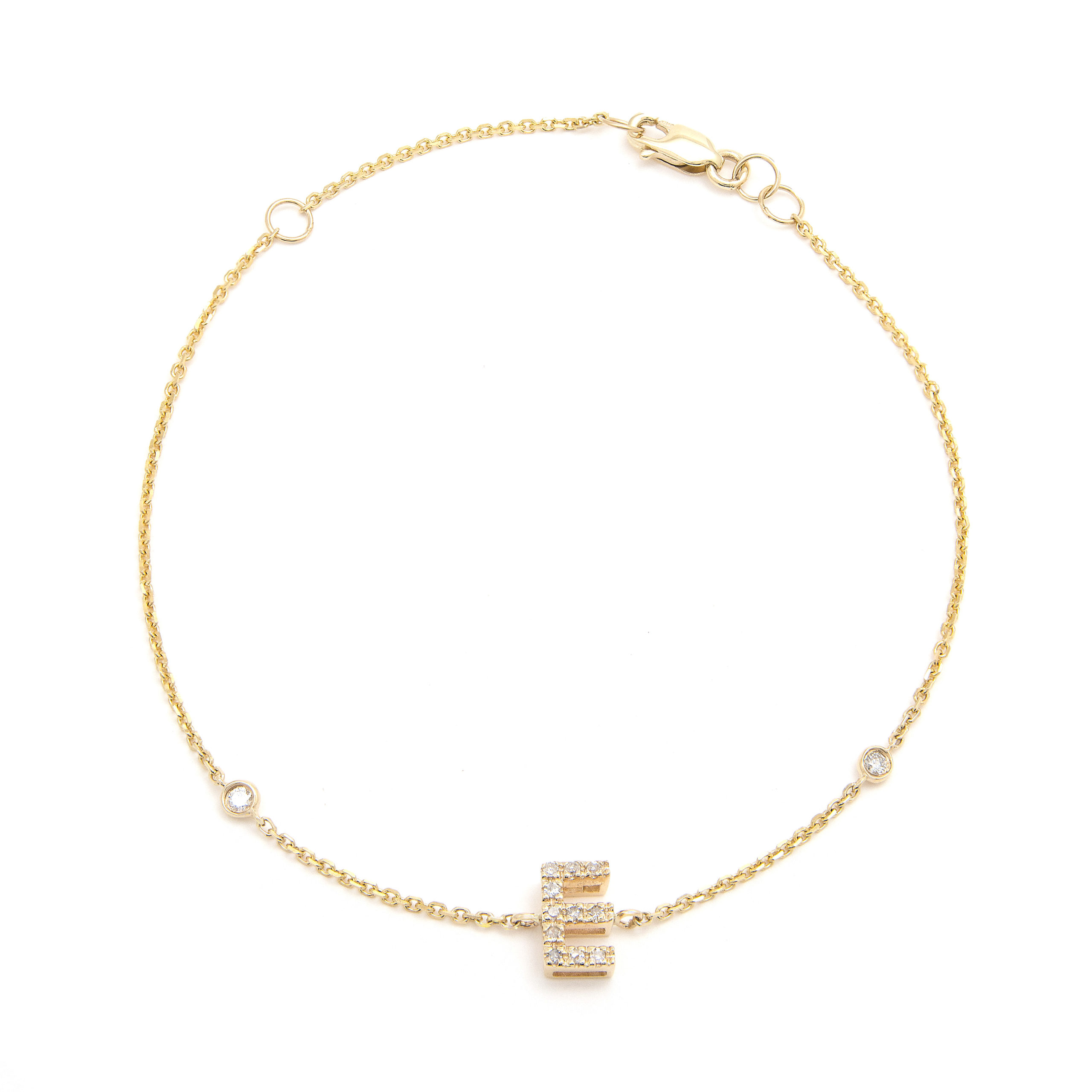 Yellow Gold Letter Single Micro Pave Diamond Bracelet