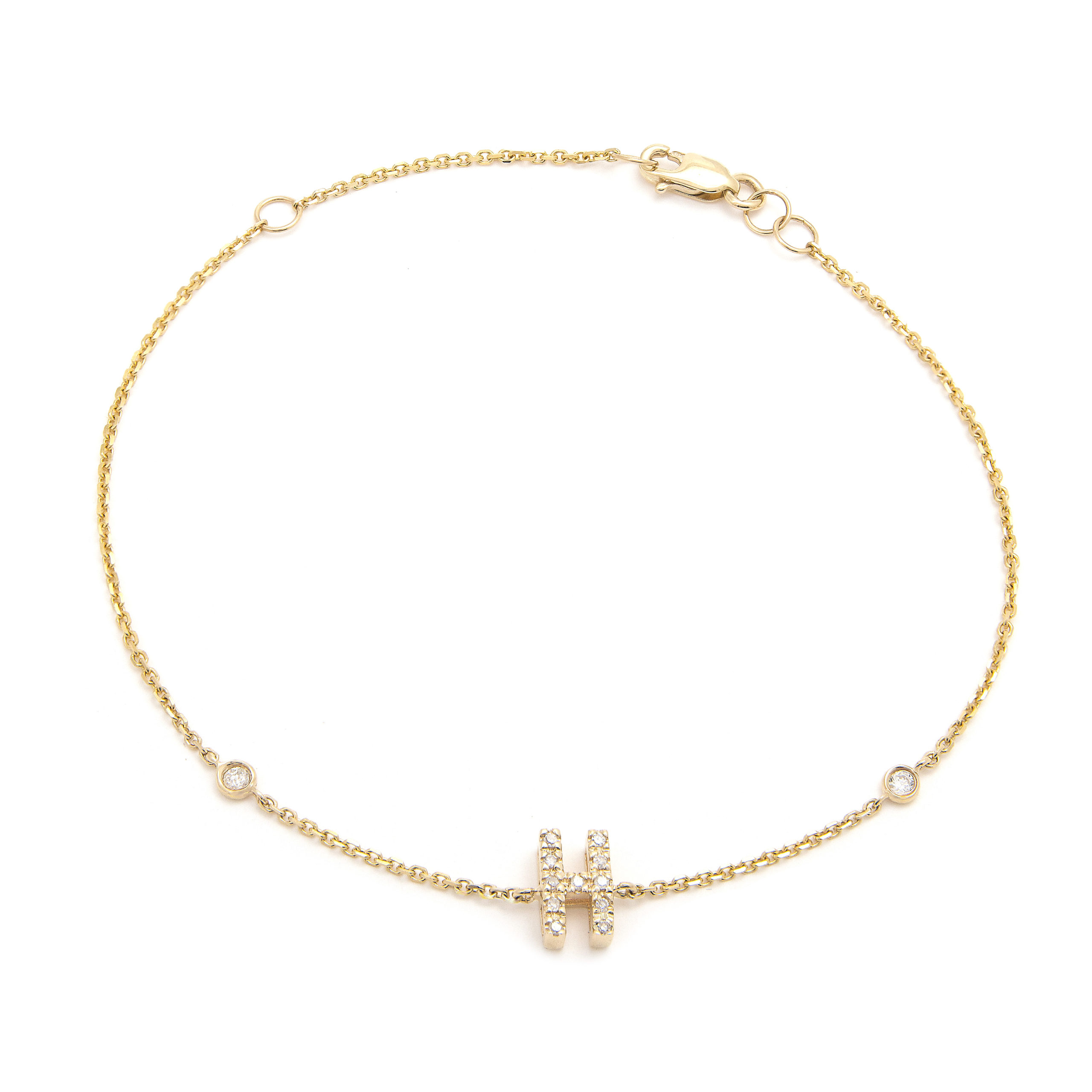 Letter H Bracelet in 14k Gold