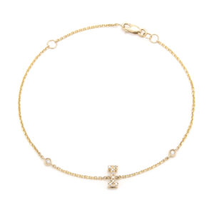 Yellow Gold Initial Single Micro Pave Bracelet (Diamond Initial Fashion Bracelet "i" (14k) (6+1"))