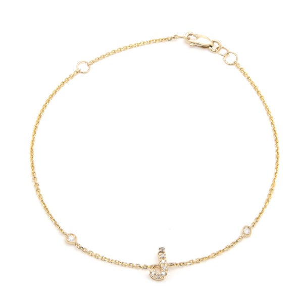 Yellow Gold Letter Single Micro Pave Diamond Bracelet (Diamond