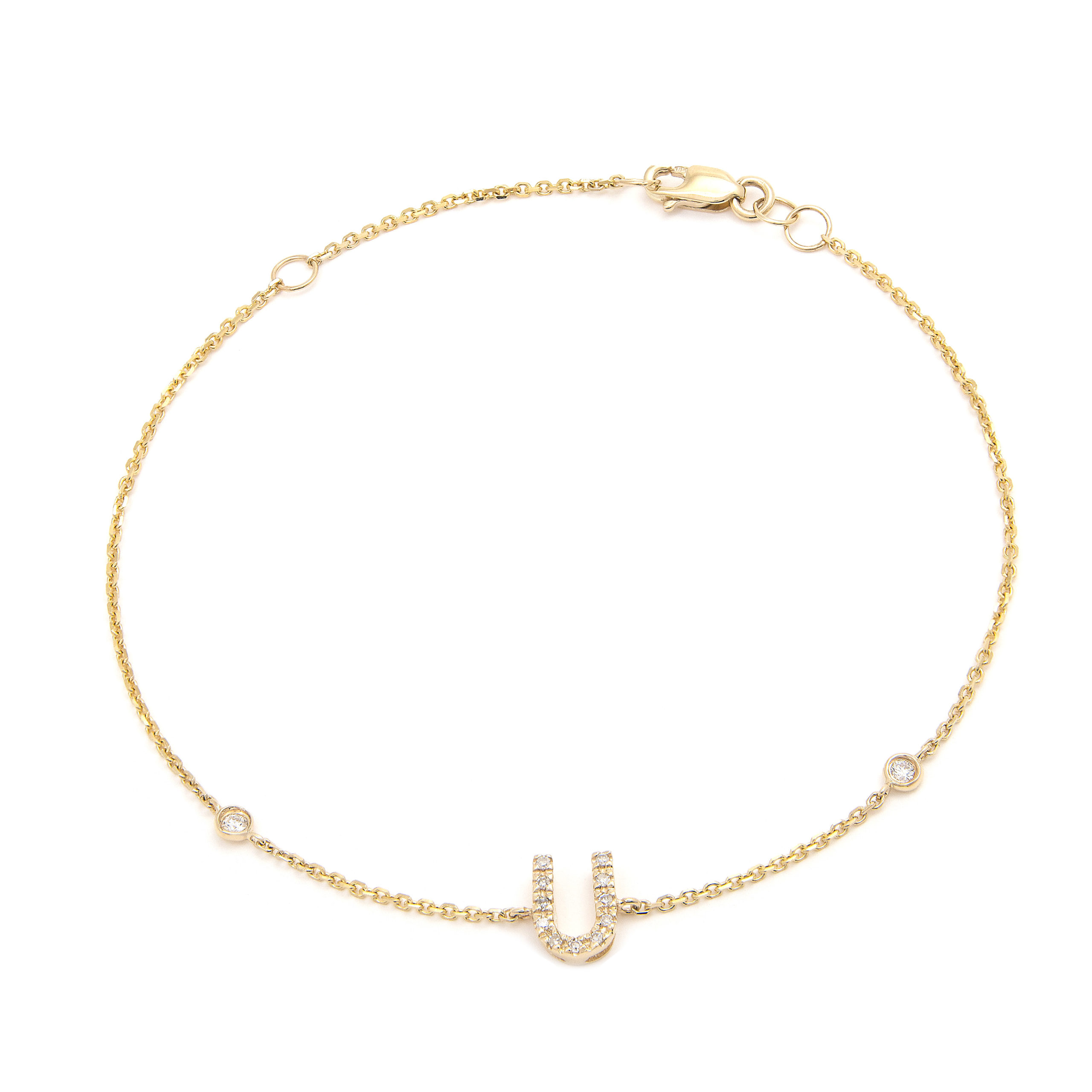 Yellow Gold Letter Single Micro Pave Bracelet (Diamond Initial Fashion  Bracelet u (14k) (6+1))