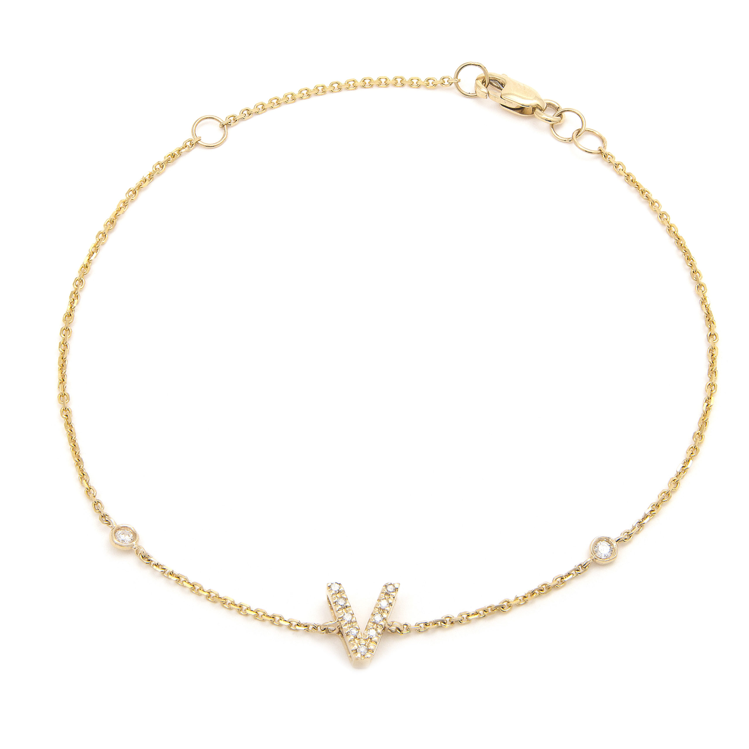 The Alkemistry 18ct Yellow Gold and Pave Diamond Love Letter Initial Bracelet S