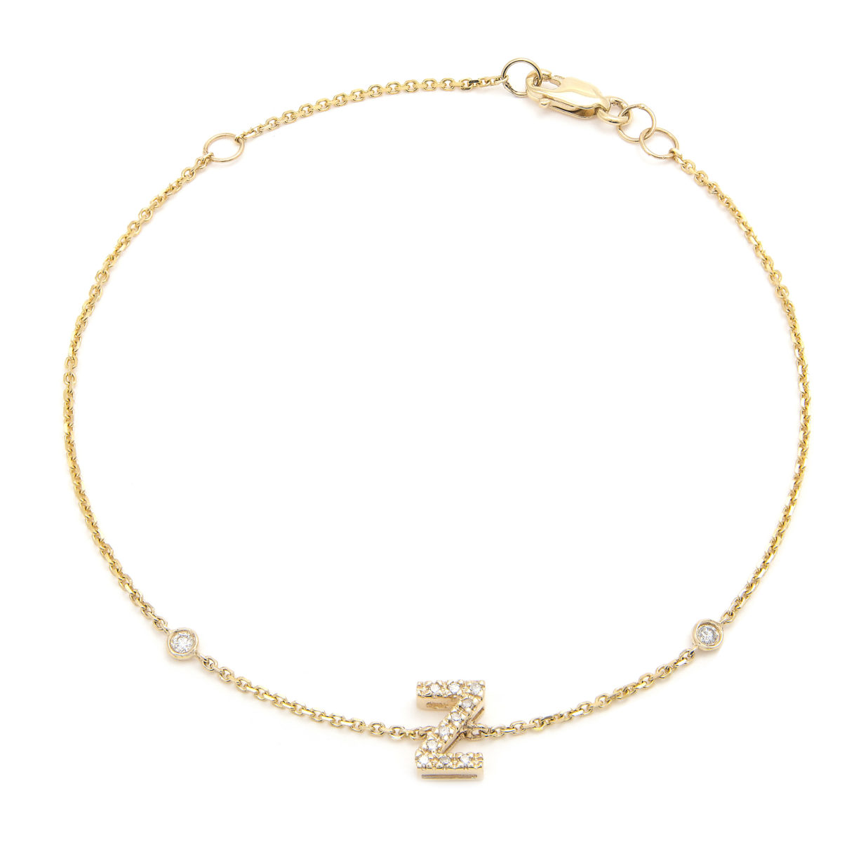 Yellow Gold Letter Single Micro Pave Diamond Bracelet (Diamond Initial Fashion Bracelet "z" (14k) (6+1"))