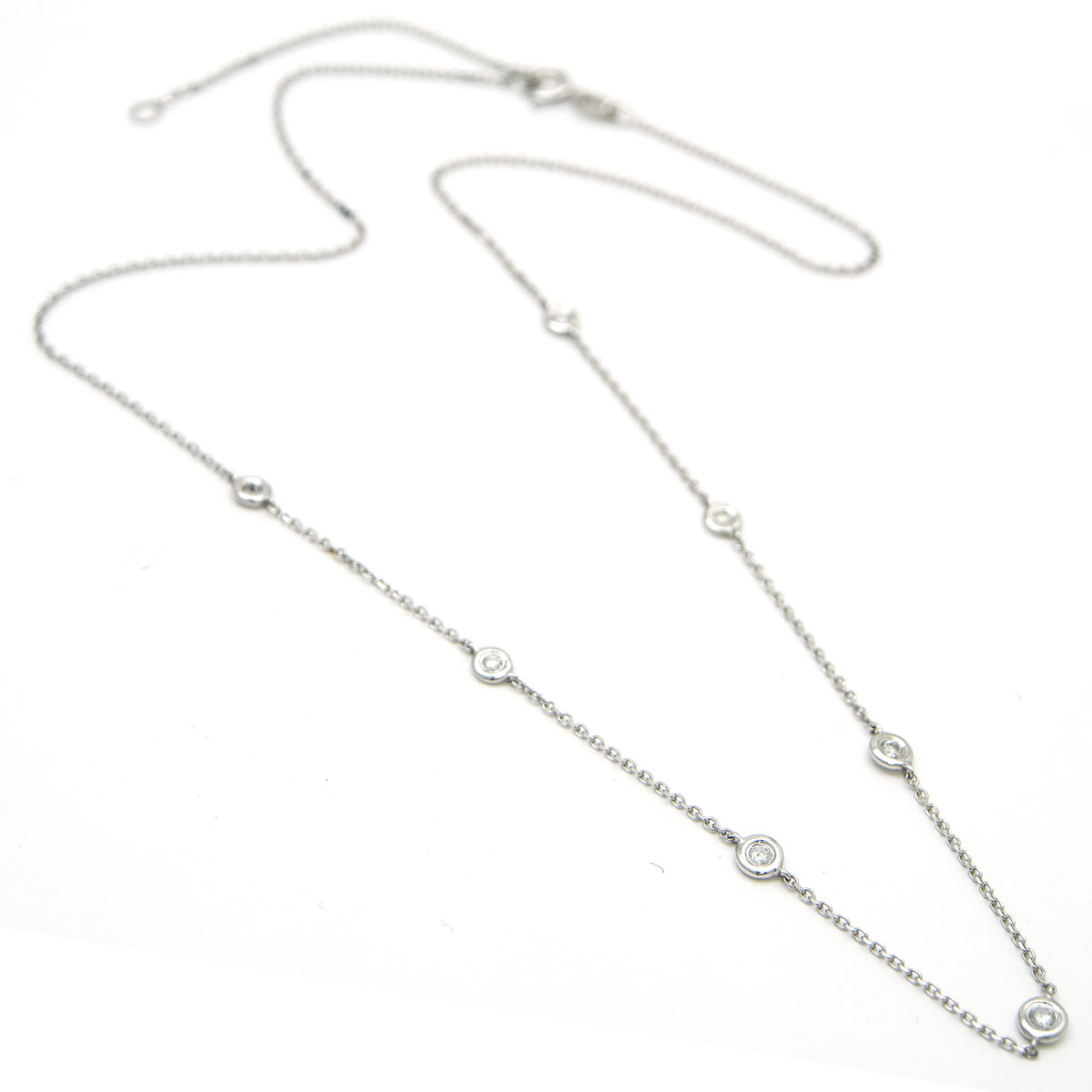 White Gold Diamond By The Yard Round Bezel Diamond Necklace (Diamond Necklace (Wg/16"+2" Extender))