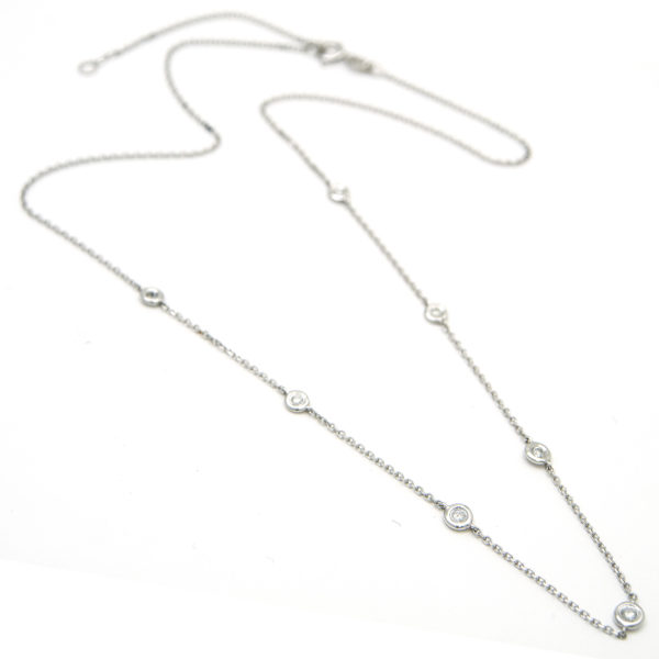 White Gold Diamond By The Yard Round Bezel Diamond Necklace (Diamond Necklace (Wg/16"+2" Extender))