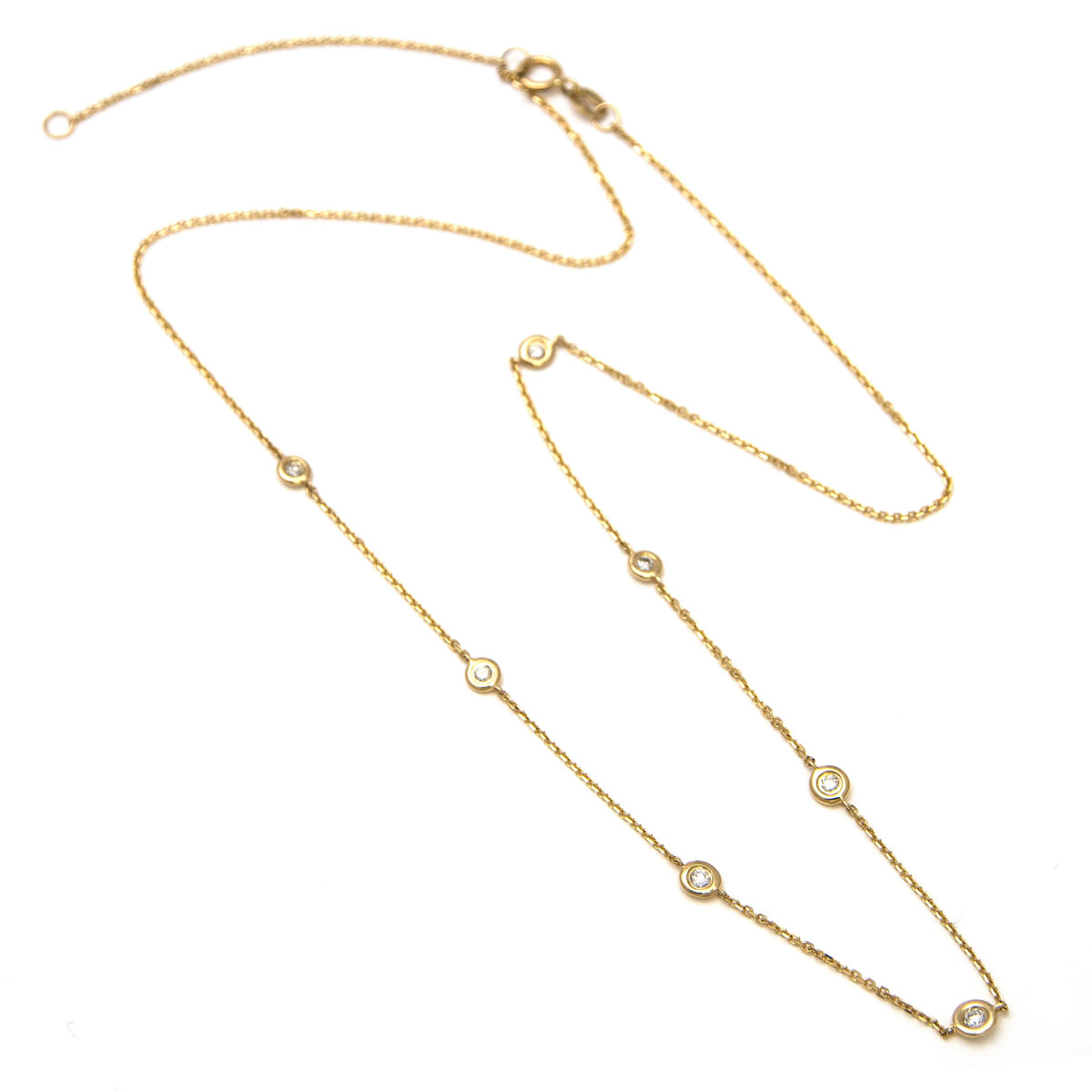 Yellow Gold Diamond By The Yard Round Bezel Diamond Necklace (Diamond Necklace (Yg/16"+2" Extender))