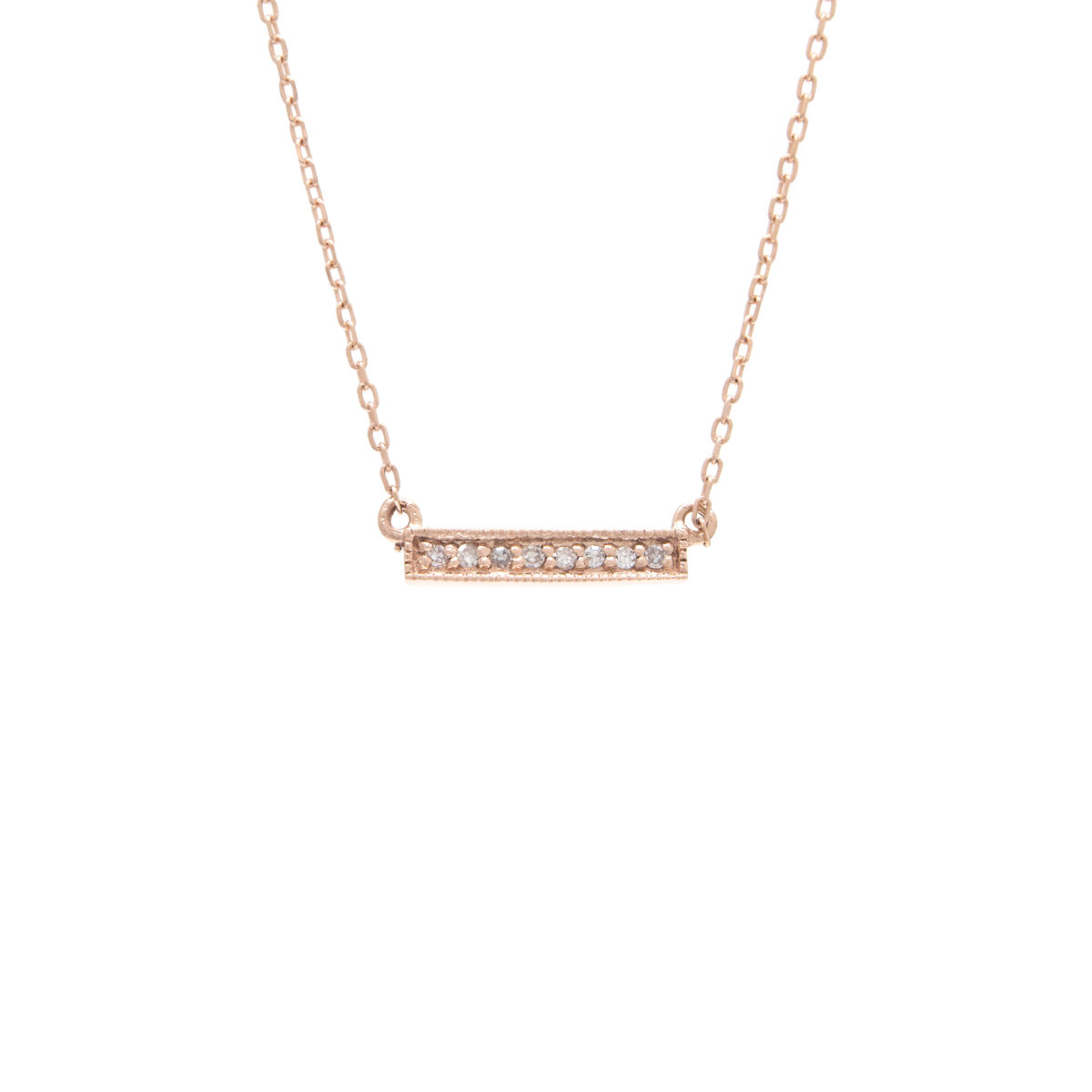 Rose Gold Bar Single Micro Pave Diamond Necklace (Diamond Necklace "petite Bar" (Rg) 16+2")