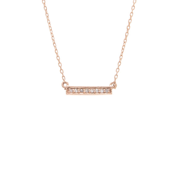 Rose Gold Bar Single Micro Pave Diamond Necklace (Diamond Necklace "petite Bar" (Rg) 16+2")