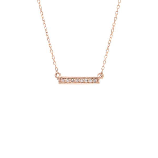 Rose Gold Bar Single Micro Pave Diamond Necklace (Diamond Necklace "petite Bar" (Rg) 16+2")