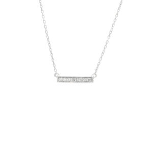 White Gold Bar Single Micro Pave Diamond Necklace (Diamond Necklace "petite Bar" (Wg) 16+2")