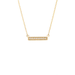 Yellow Gold Bar Single Micro Pave Diamond Necklace (Diamond Necklace "petite Bar" (Yg) 16+2")