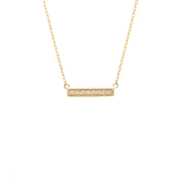 Yellow Gold Bar Single Micro Pave Diamond Necklace (Diamond Necklace "petite Bar" (Yg) 16+2")