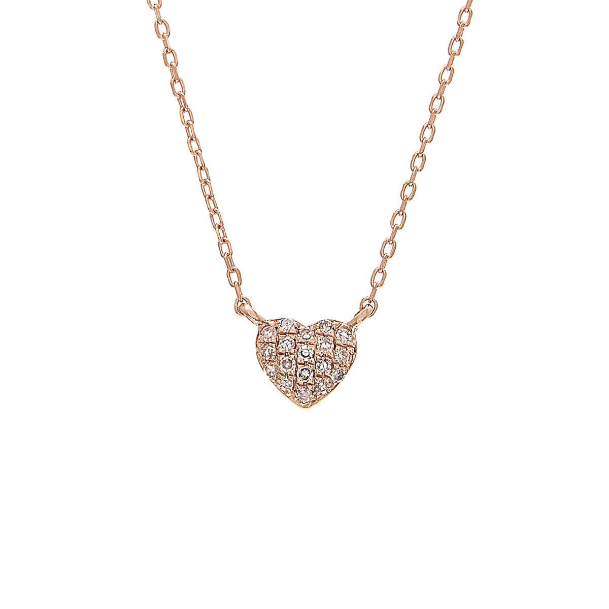 Rose Gold Heart Single Pave Diamond Necklace (Diamond Petite Heart Necklace (16+2"))