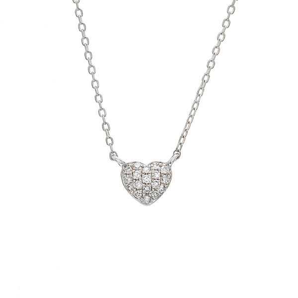 White Gold Heart Single Pave Diamond Necklace (Diamond Petite Heart Necklace (16+2"))