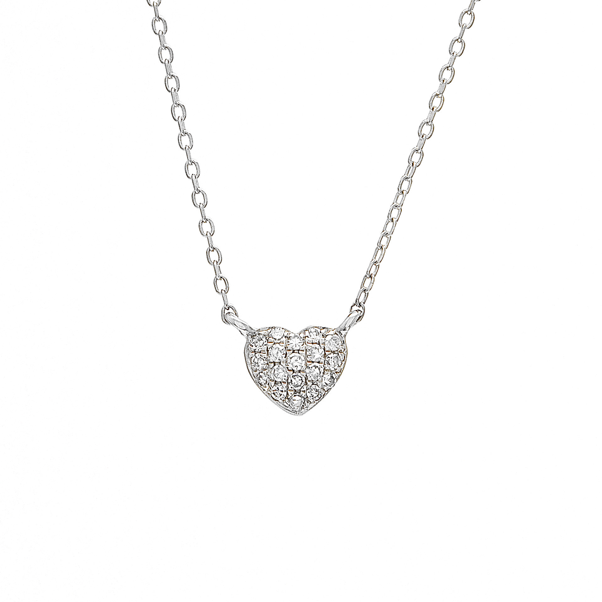 White Gold Heart Single Pave Diamond Necklace (Diamond Petite Heart ...