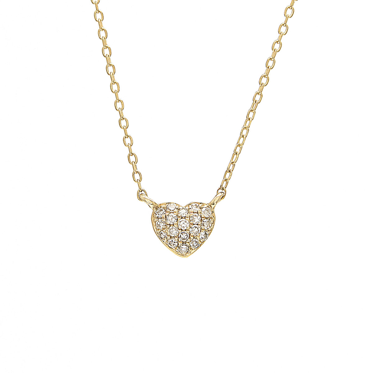 Yellow Gold Heart Single Pave Diamond Necklace (14k Yg Diamond Heart Necklace (16"+2"))