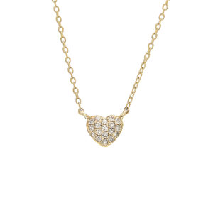 Yellow Gold Heart Single Pave Diamond Necklace (14k Yg Diamond Heart Necklace (16"+2"))