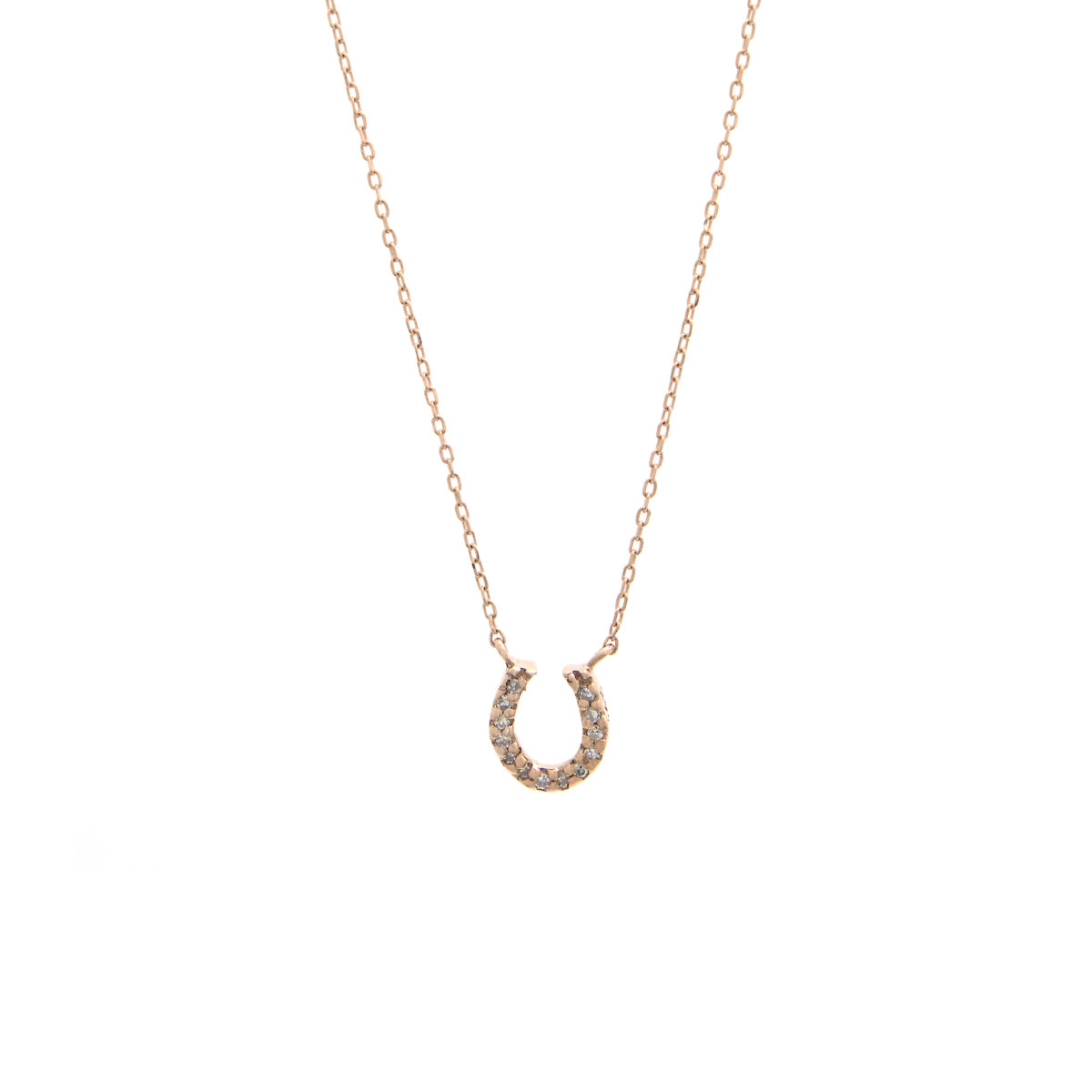 Rose Gold Horse Shoe Single Micro Pave Diamond Necklace (Diamond Necklace "petite Horse Shoe" 16+2")