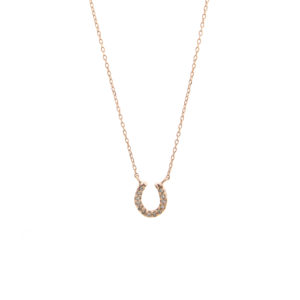 Rose Gold Horse Shoe Single Micro Pave Diamond Necklace (Diamond Necklace "petite Horse Shoe" 16+2")