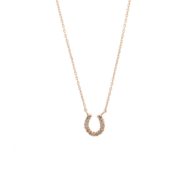 Rose Gold Horse Shoe Single Micro Pave Diamond Necklace (Diamond Necklace "petite Horse Shoe" 16+2")