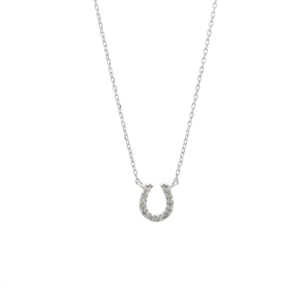 White Gold Horse Shoe Single Micro Pave Diamond Necklace (Diamond Necklace "petite Horse Shoe" 16+2")