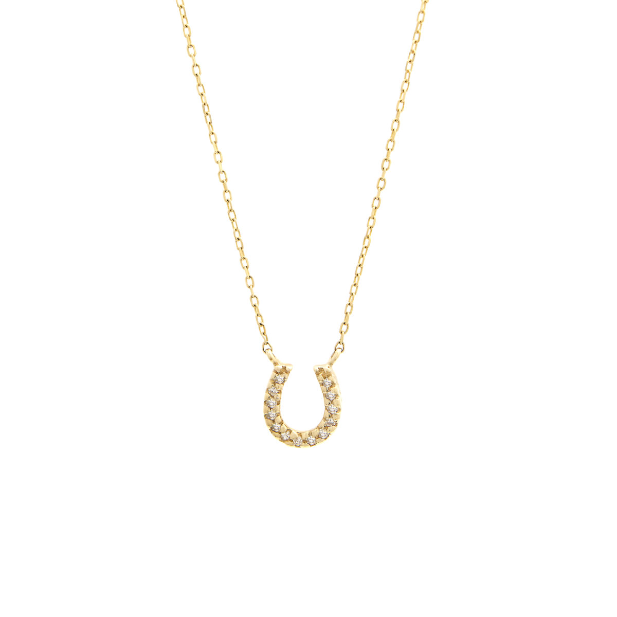 Yellow Gold Horse Shoe Single Micro Pave Diamond Necklace (Diamond Necklace "petite Horse Shoe" 16+2")