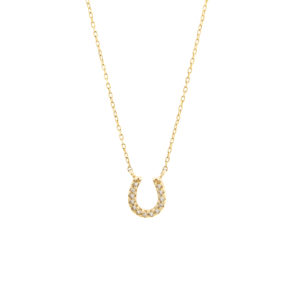 Yellow Gold Horse Shoe Single Micro Pave Diamond Necklace (Diamond Necklace "petite Horse Shoe" 16+2")