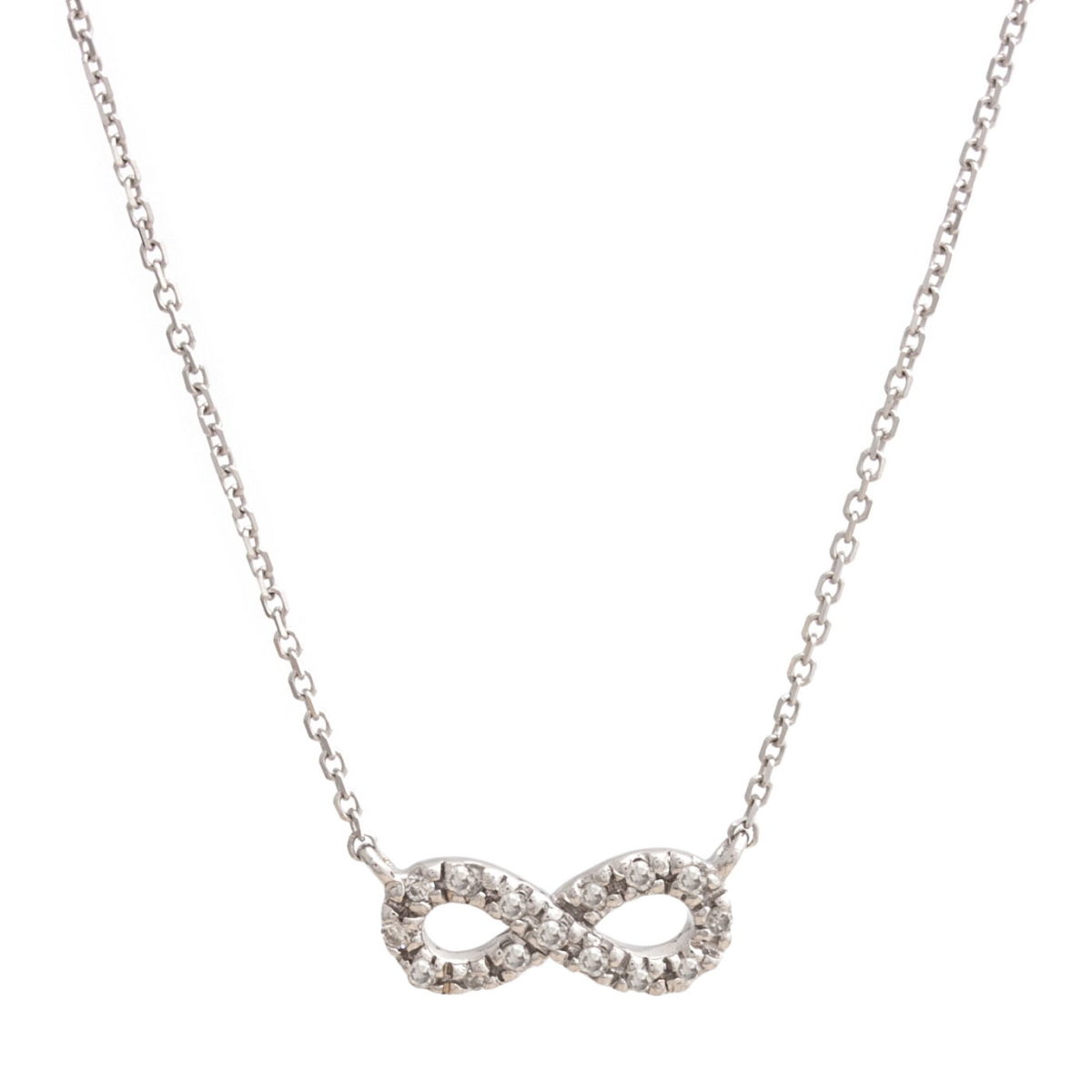 White Gold Infinity Single Micro Pave Diamond Necklace (Petite Diamond Necklace (16+2") "infinity")