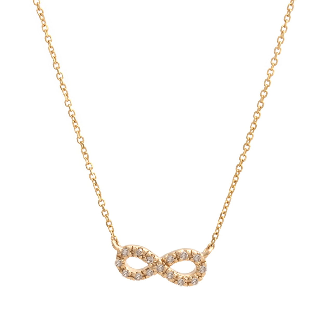 Yellow Gold Infinity Single Micro Pave Diamond Necklace (Petite Diamond Necklace (16+2") "infinity")