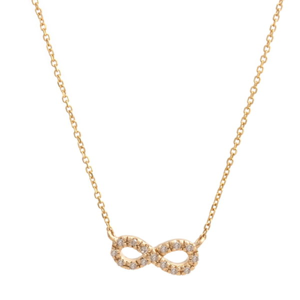 Yellow Gold Infinity Single Micro Pave Diamond Necklace (Petite Diamond Necklace (16+2") "infinity")