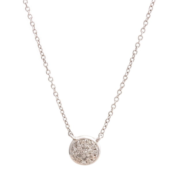 White Gold Circle Single Pave Diamond Necklace (Petite Diamond Necklace (Wg/16+2"))