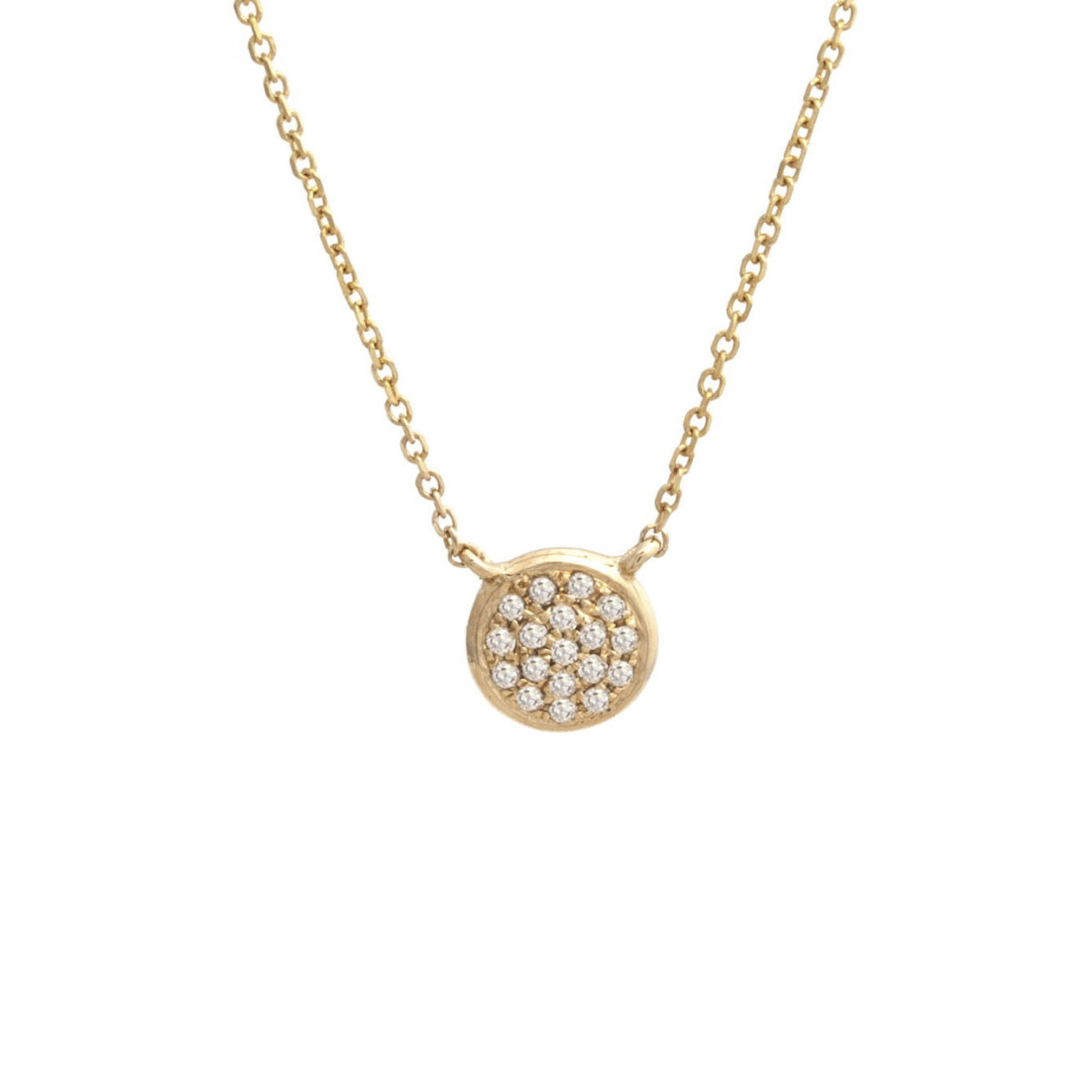 Yellow Gold Circle Single Pave Diamond Necklace (Petite Diamond Necklace (Yg/16+2"))