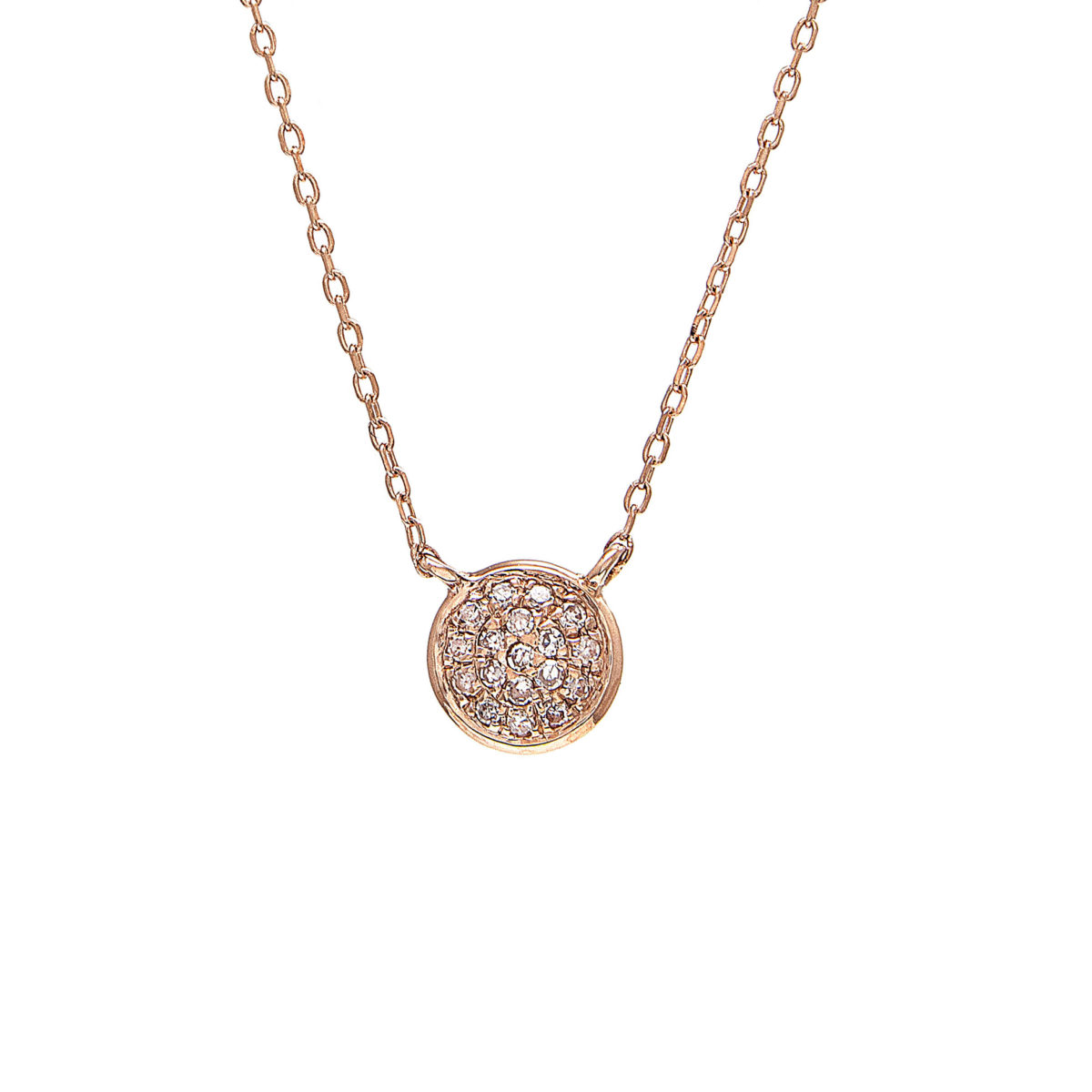 Rose Gold Circle Single Pave Diamond Necklace (Petite Diamond Necklace (16+2")(Rg))