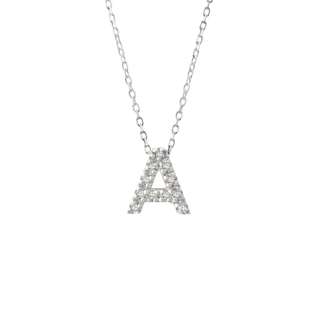 White Gold Initial Single Micro Pave Diamond Necklace (Diamond Intiial Necklace (14kw))