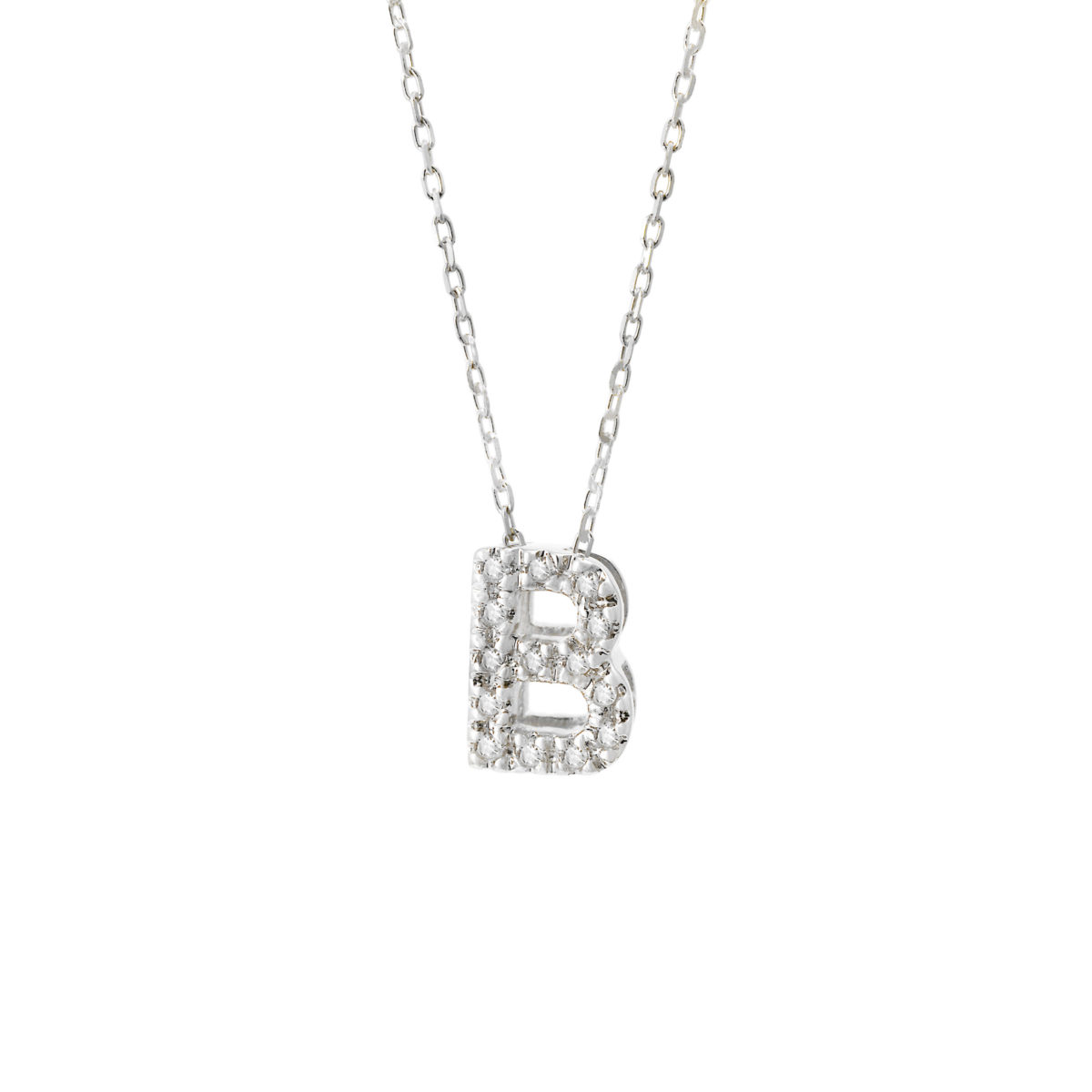 White Gold Initial Single Micro Pave Diamond Necklace (Diamond Intiial Necklace (14kw))