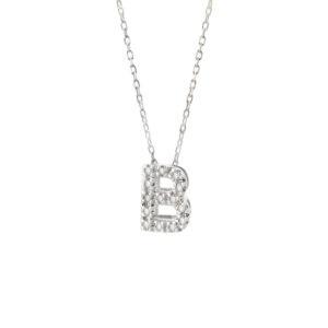 White Gold Initial Single Micro Pave Diamond Necklace (Diamond Intiial Necklace (14kw))