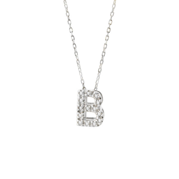 White Gold Initial Single Micro Pave Diamond Necklace (Diamond Intiial Necklace (14kw))