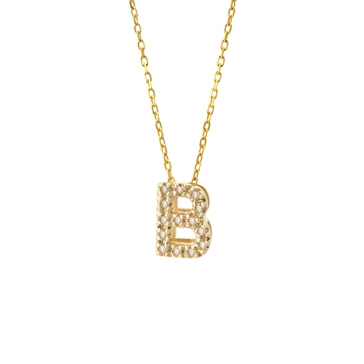 Yellow Gold Initial Single Micro Pave Diamond Necklace (Diamond Intiial Necklace (14ky))