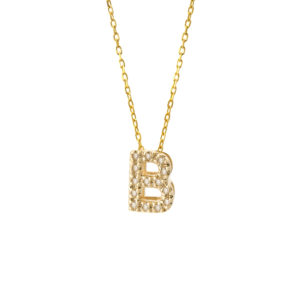 Yellow Gold Initial Single Micro Pave Diamond Necklace (Diamond Intiial Necklace (14ky))